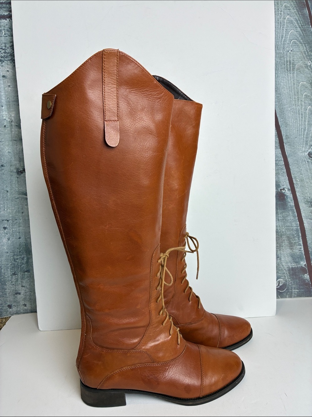 Joie Black Tall Equestrian Lace-Up Riding Boots Sz 38 Cognac Caramel Brown